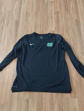 Nike Black Long Sleeve Athletic Top with Green Chest Emblem